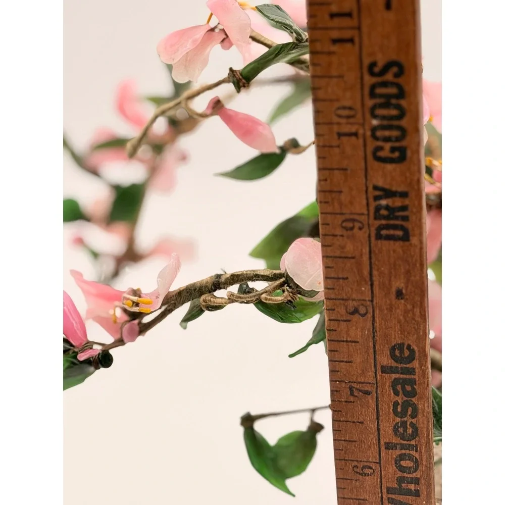 Vintage Glass Cherry Blossom Bonsai Tree Celadon Ceramic Pot Pink Green Asian